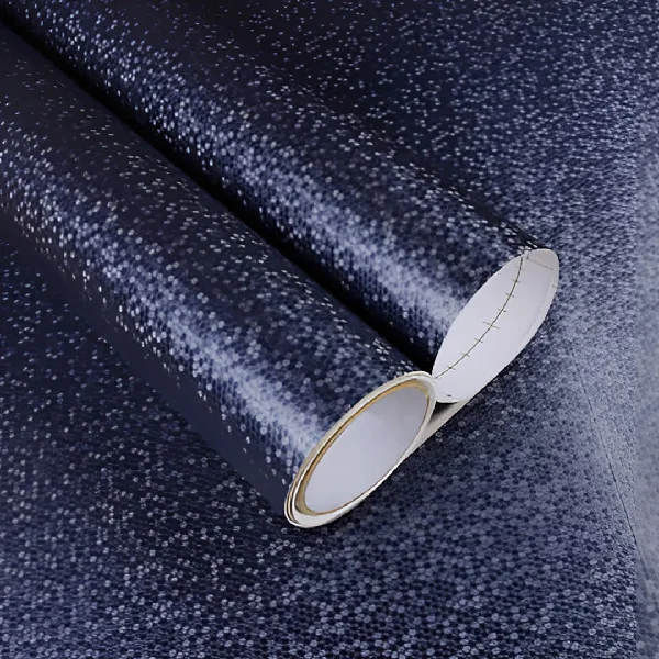 A roll of dark blue glitter vinyl wrap.