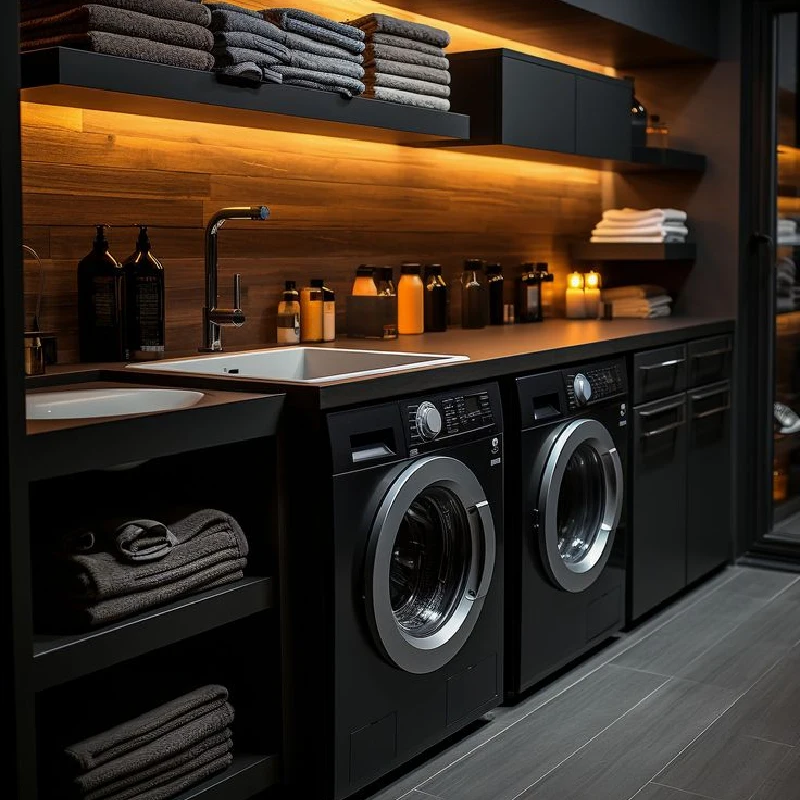 Black appliance vinyl wrap on a washer and dryer.