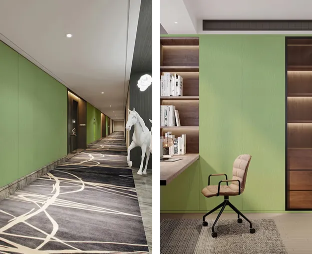 Green vinyl wrap in a modern office and hallway.