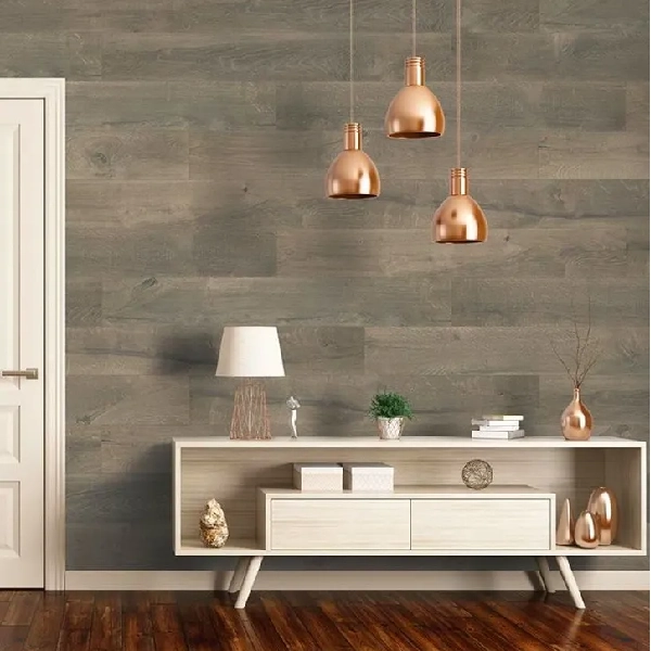 Living room with wood paneling