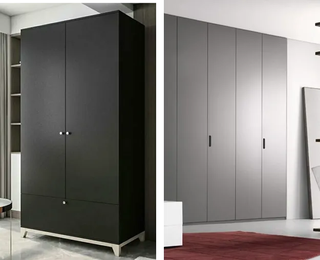a black matte vinyl wrap on a wardrobe and a gray matte vinyl wrap
