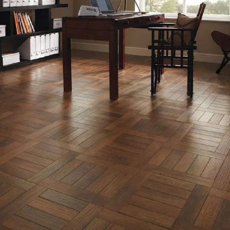 brown, parquet-patterned vinyl floor wrap