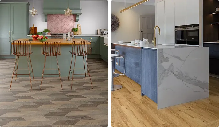 geometric patterned vinyl floor wrap and light wood vinyl wrap