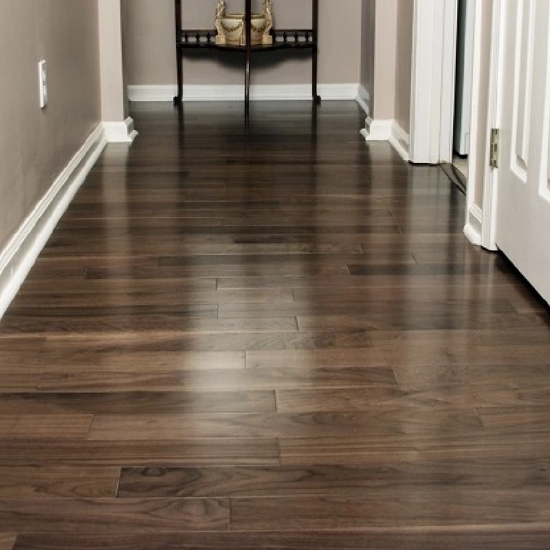 glossy, dark brown vinyl floor wrap with a smooth wood plank