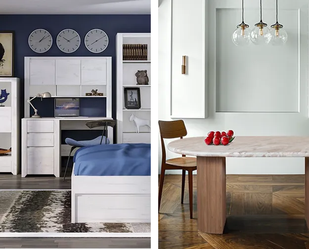 image showing a bedroom and a dining room